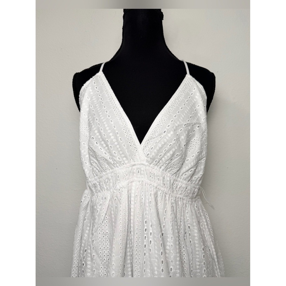 Hunter & Brown Premiun White Eyelet Maxi Dress with V-Neck cottage summer - Picture 2 of 4